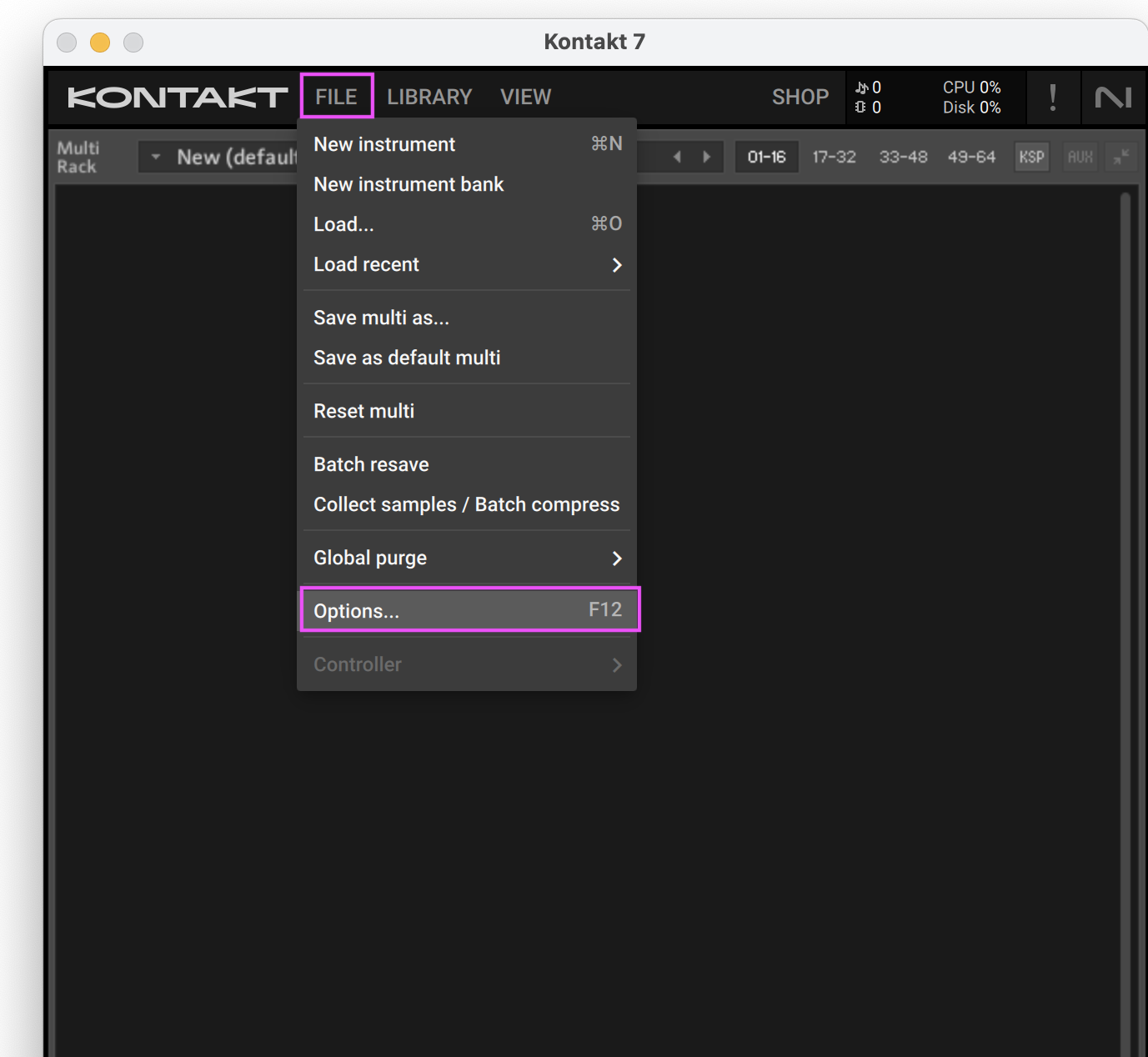 Open Kontakt Preferences